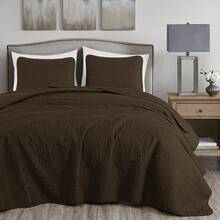 Austin Oversized Bedspread Set 3-Piece Ultrasonic Quilted Soft Lightweight Microfiber Coverlet For All Season - 巧克力棕 - 查看 1