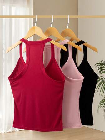 3pcs Women Slim Fit Camisole Tops, Sleeveless