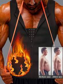 1pc Men Sauna Sweat Vest Compression Shirt, Chloroprene Rubber Tight Undershirt, Waist Trainer, Zipper Back Sports Tank Top, Slimming Compression Vest For Men Exercise Waist Belt Suitable For Workout Home Sports And Walk Waist Trimmer And Exercise Waist Belt