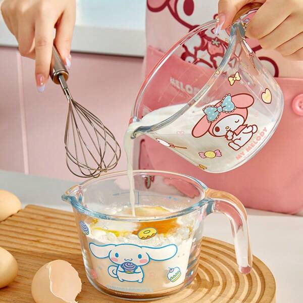 Sanrio 1pc Sanrio Branded Glass Measuring Cup With Scale, Heatproof For Kitchen Use (Please Refer To The Last Image For Bulk Order)