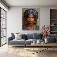 Framed Canvas Wall Art Home Decor Gifts Mid Century Lady Playing Piano Classical Painting Vintage Canvas Prints Wall Decor, Music Wall Art Decor, Modern Musical Theme Poster Set For Studio, Bathroom, Living Room, Bedroom, Office & Home Decor Gift(Vintage Abstract Female) - Blue - View 3