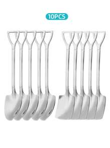 5/10/20pcs Stainless Steel Silver/Golden Finish Spoons Set, Shovel-Shaped Spoons For Digging Watermelon/Tea/Dessert/Cake/Stirring/Fruit/Ice Cream, Kitchen Tableware Set, Cutlery Set, Perfect For Home, Kitchen, Bar, Restaurant, Wedding, Birthdays, New Year, Halloween, Christmas, Easter, Valentine's Day, Thanksgiving Celebrations, And Other Festive Parties, Christmas Gift, Gift Givings-Party , Dishwasher Safe