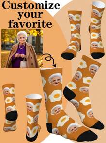 1 paire de chaussettes personnalisées 2025 nouvelle version, chaussettes intéressantes de type œuf poché, chaussettes personnalisées d'œuf au plat, chaussettes personnalisées avec motifs visages, cadeaux amusants et uniques pour les femmes et les hommes, chaussettes fantaisie pour la famille