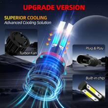 2pcs New Upgraded LED Bright Lamps 9005/HB3 9006/HB4 H4 H7 H11 H13 9007 6000K White 30000LM 180W Plug-N-Play Hi/Lo Beam All In One Quickly Spread Heat High Stability