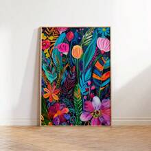 1 pieza Cuadro de pared de flores de acrílico colorido, impresión maximalista en lienzo, pinturas de flores tropicales, póster floral moderno y vibrante para decoración de dormitorio, sala de estar, dormitorio, granja, sin marco o enmarcado