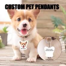1pc Custom Photo & Text Decorated Pet Collar Pendant, Dog Birthday Memorial Anti-Lost ID Phone Collar Pendant Decoration - Multicolor - View 1