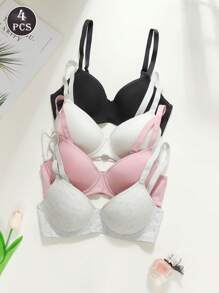4pcs/Set Plain Comfortable Minimalist Style - Sports Casual - Cute Chic - Sweet Knit Wire-Free Bras