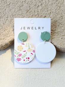 1 Pair Women's Elegant Ceramic Textured Small Yellow Flower Print Round Acrylic Earrings