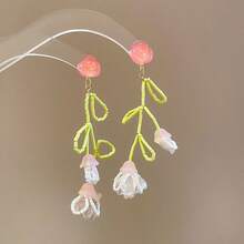 Andkiss 1 Pair Tropical Tulip Flower Tassel Drop Earrings - Multicolor - View 9