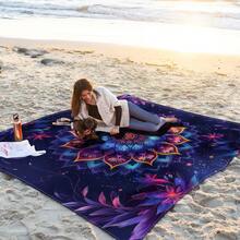 1 件长方形梦幻炫彩图案轻质户外多用途防水防沙沙滩毯数码印花休闲户外柔软材质野餐毯适合露营、野餐、海滩、家庭户外野餐等场景提供舒适的沙滩铺设体验春夏海滩派对必备品