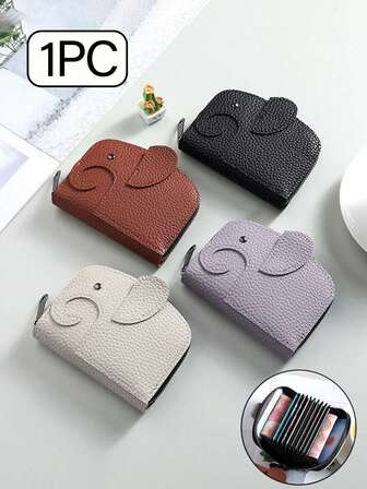 1 pieza Monedero con cremallera, portador de tarjetas antirrobo y antidesmagnetización con diseño de elefante lindo de unicolor, adecuado para estudiantes, hombres y mujeres para uso diario, vacaciones y viajes, también puede ser un regalo de cumpleaños para la novia o la madre