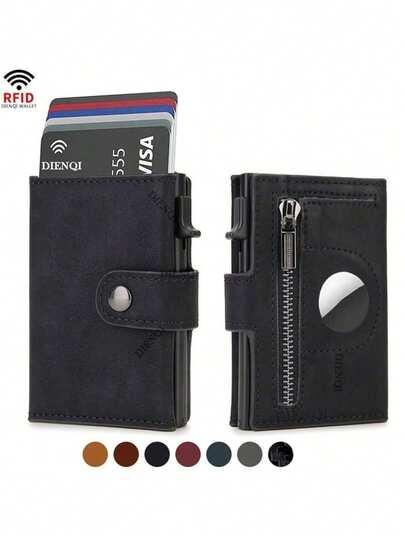 محفظة رجالية مزودة بحامل بطاقات ائتمان RFID قابل للطي، محفظة جيب أمامية مزدوجة، محفظة سفر، متوافقة مع جهاز تتبع Apple Airtag، حامل بطاقة Airtag، هدية للرجال