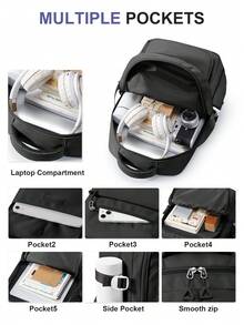 Questo zaino per laptop da 15-17 pollici è unisex, con molteplici tasche con cerniera, leggero e durevole, adatto per la scuola, i viaggi di lavoro, con design resistente all'acqua, adatto per laptop da 15,6 pollici - nero - Visualizzare 7