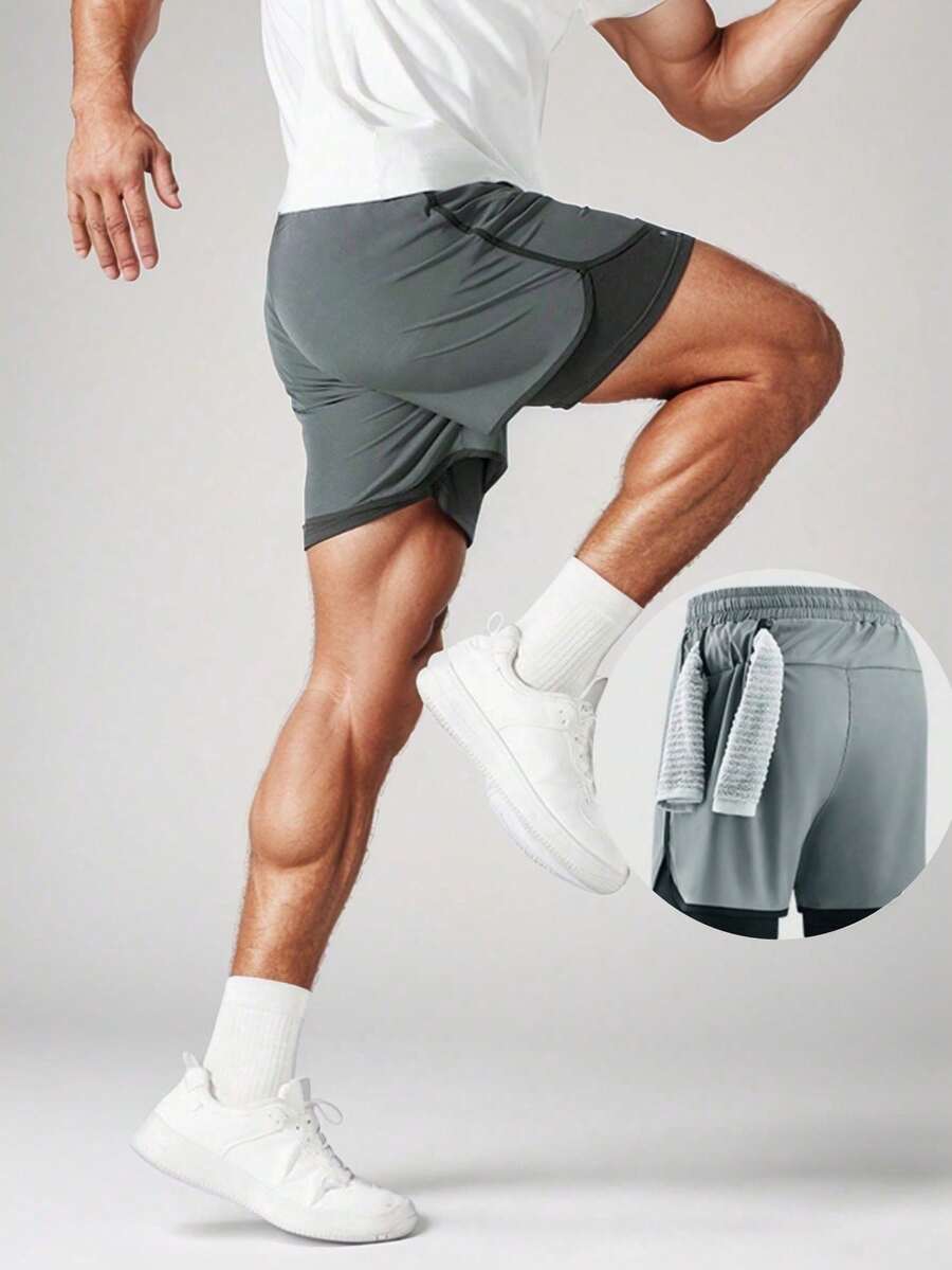 Men's Fitness Sports Shorts,Sport Shorts Men Sportswear Double-Deck Running Gym - Light Grey - View 1