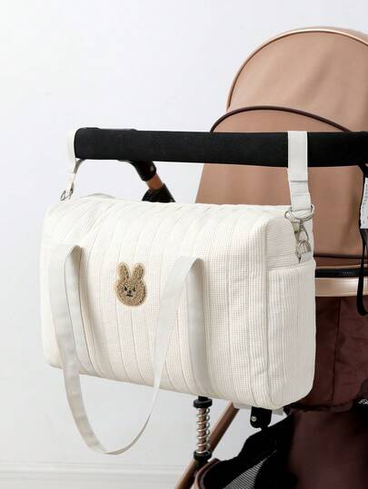 1 件华夫格纹理妈咪包婴儿车挂袋大容量多功能尿布包户外使用