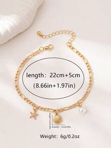 1pc Ocean Theme Starfish & Shell Chain Anklet For Women, Summer Travel & Beach - Yellow Gold - View 5