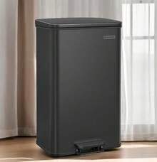 SONGMICS Kitchen Trash Can, 10.5 Gallon (40 L) Garbage Can, Large Step Trash Bin With Lid, Stainless Steel, Soft Close, 15 Trash Bags Included - 黑色 - 查看 3