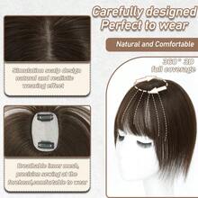 Straight Human Hair Toppers For Women Size 5*9 Cm- Middle Part With Bangs, Gradient Blonde To Brown, Real Hair Pieces For Volume & Length Enhancement, Styling Versatility - Dark Brown - View 4