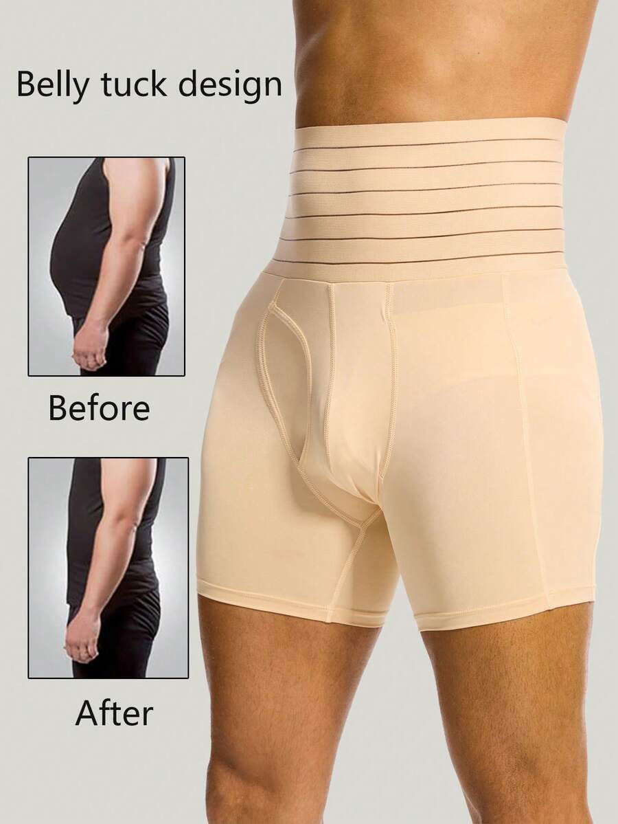 1pc Men's Slimming Compression Shorts, Shapewear Tummy Control Briefs - Apricot - View 1