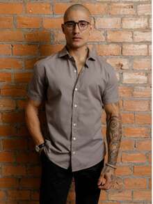 Men's Short Sleeve Shirt Elegant Casual Party Work - 淺灰色 - 查看 5