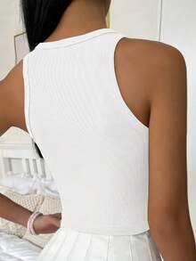 Women's Casual Solid Color Simple Top, Fashionable Daily Wear Crop Top - White - View 4
