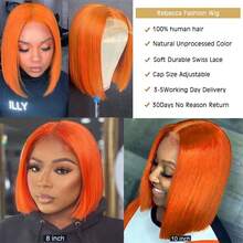13x4 Lace Front Short Bob Wig 350 Ginger Orange Color 13x4 Straight Transparent Lace Frontal Wigs Human Hair For Black Woman 10 Inch - S350 - Xem 7