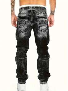 Men's Retro Elastic Plus Size Jeans - màu đen - Xem 2