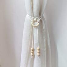 2 Pieces Of Wood Bead Curtain Tieback Boho Wood Ring Curtain Tiebacks Curtain Holdbacks For Wall Curtain Ties Curtain Tie Backs With Hooks For Boho Decor Bedroom Decor Nursery Decor