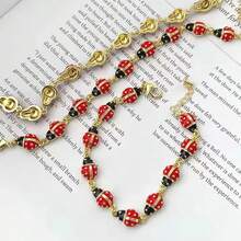 1pc 2025 Fashion Jewelry Gold Plated Enamel Red Insect Ladybug Strawberry Bracelet - Charm Bracelet - View 3
