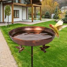 1 Outdoor Bird Bath, Vintage Metal Bird Bath -25cm Plate Bird Pole, Bird Feeding, Water Feeding, Bath Tub. Suitable For Garden Decorations, Outdoor Planters, Courtyards. - Multicolor - View 2