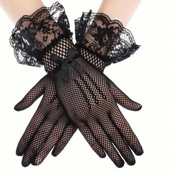 1 Pair Of Fishnet Lace Gloves Bow Sexy Lace Gloves Wedding Dress Formal Performance Sexy Bow Mesh Gloves Autumn Accessories