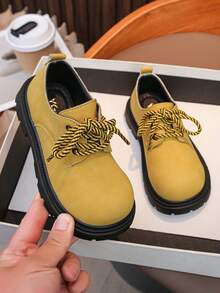 1 Pair New Fashion Simple Derby Loafers Big Head Leather Shoes For Boys & Girls - Yellow - View 2