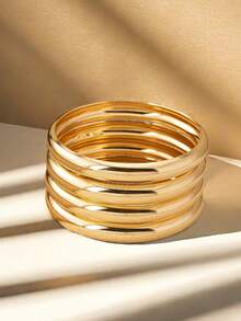 4pcs Metal Smooth Oversized Minimalist Bangle Bracelet Set, Fashion Gift For Women, Daily Wear Jewelry - A 4-piece Set - View 4