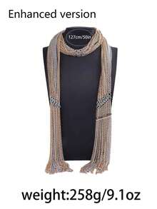 1pc Women's Fashionable Multi-Layer Metal Chain Scarf Necklace, Casual Personalized Design, Suitable As Gift Or Daily Wear - Layered Necklace - View 6