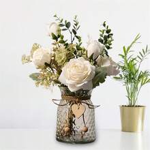 Rose Artificial Flowers White Fake Plastic Roses Bouquet Faux Flower Arrangement For Wedding Bride Bouquets Home Kitchen Garden Decoration Party Room Backdrop Decor - White - View 5