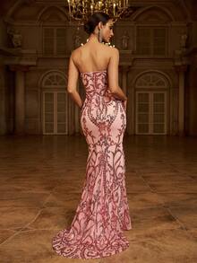 Missord Floor Length Sequin Prom Dress, Elegant Formal Evening Gown, For Wedding Guest, Graduation, Dinner, Party Dress - Baby Pink - View 2