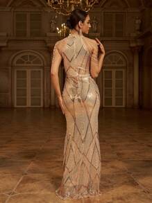 Missord Halter Neck Sequin Mermaid Prom Dress Elegant Formal Evening Wedding Guest Gown, For Graduation, Dinner Party Dress