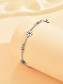 1 件韩国时尚新款菊花不锈钢脚链，女士简约优雅百搭脚饰