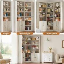7-Tier Corner Bookshelf, 71" Tall Bookcase With 2 Storage Cabinets And Adjustable Shelves, Storage Shelves Corner Combination For Living Room, Bedroom, Home Office, Rustic Maple - Rustic Maple - View 5