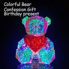 1 Pc 25 CM LED Teddy Bear Night Lights Colorful Lighting Two Styles Red Heart And Colored Heart Bedroom Desk Lamp Valentine's Day Atmosphere Surprise Romantic Gift USB Interface Living Room Party Bedroom Home Decor Happy Birthday Room Stuff Graduation Season Use