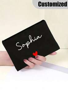 1pc Custom Name Makeup Bag For Girls Couple Gift, Women's Travel Toiletry Storage Pouch, Cosmetic Perfume Kit Organizer Bags - Black - View 5