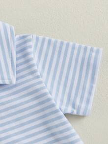 Conjunto de golf para bebé niño, mono de manga corta con bordado de palos de golf, ropa de verano bonita para recién nacido de 0 a 18 meses - Azul - Ver 4