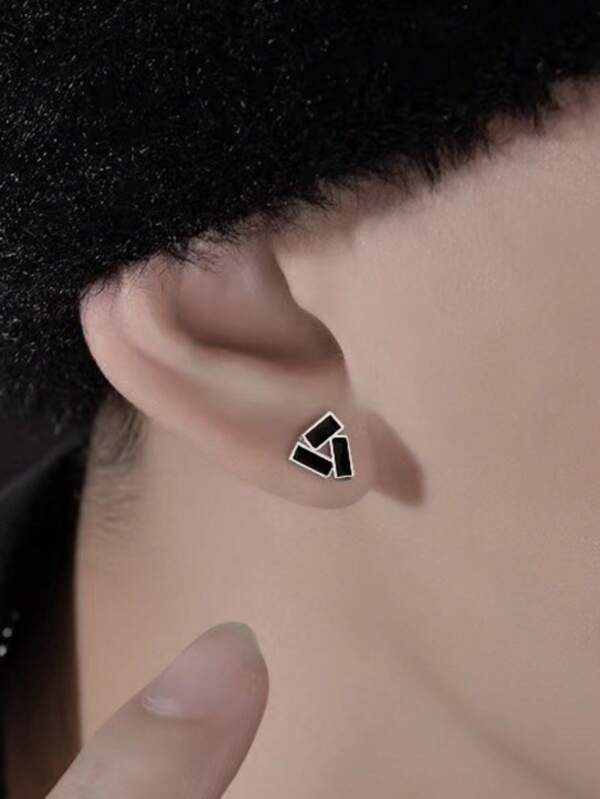 Men's Copper Geometric Triangle Earrings - 2 Pieces Angular Goth & Y2K Studs, Bold Mixed-Metal Jewelry For Dad, Graduation & Pride Month Gifts
