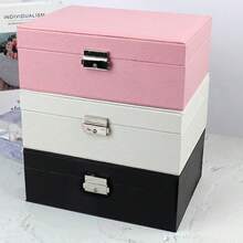 Large Double Layer Multifunctional Jewelry Case With Key - Rosa - 查看 6