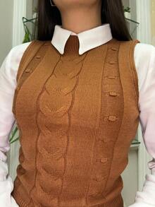 Blouse Vest Tank Top Ribbed Knit Modal Basic Casual Sweater Simple Shirt Women's Knitted Caramel  Autumn Winter - 駝色 - 查看 2
