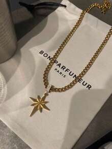 1 件金色星星不锈钢不褪色小众设计锁骨链高端酷炫风格毛衣链欧美饰品派对配饰派对珠宝男友礼物情人节礼物父亲节礼物 - 彩色 - 查看 5