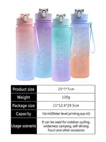 1 szt. 750 ml Gradientowa motywacyjna butelka na wodę - PC, przenośna z paskiem, plastikowy kubek sportowy z inspirującą frazą, idealna dla entuzjastów sportów na świeżym powietrzu i fitnessu