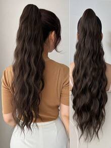 Braune Pferdeschwanz-Haarverlängerung mit Klemme, 66cm lang, Wellenmuster, hitzebeständige synthetische Faser, Pferdeschwanz-Haarteile für Mädchen und Frauen für den täglichen Gebrauch