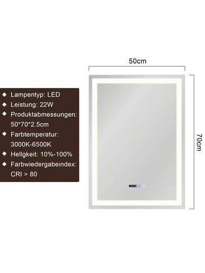 Bathroom Lighting Spiegel LED 50x70cm Wand IP44 Touch Switch Klok Fog Removal Feature Dimmable 3000K 6500K view 5