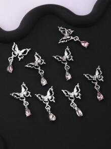 10 pezzi di decorazioni a forma di farfalla 3D, pendenti a goccia d'acqua, accessori per unghie, gioielli in lega 3D di colore argento e rosa, adatti per decorazione fai-da-te delle unghie
